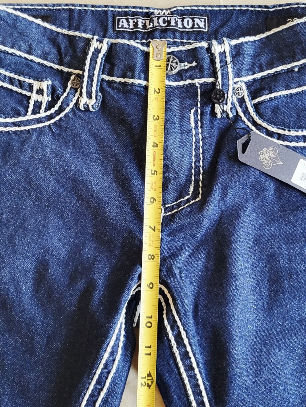NWT Affliction Cooper Prairie Mens Jeans Sz 30 Thick White Stitching Flap Pocket - Picture 6 of 10